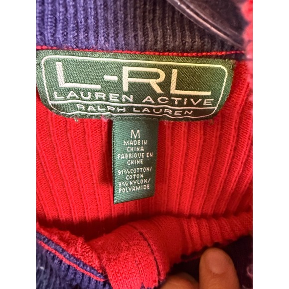 VTG Y2K Lauren Ralph Lauren Womens Sweater M Rib Chunky Knit 1/2 Zip Colorblock - Picture 3 of 8
